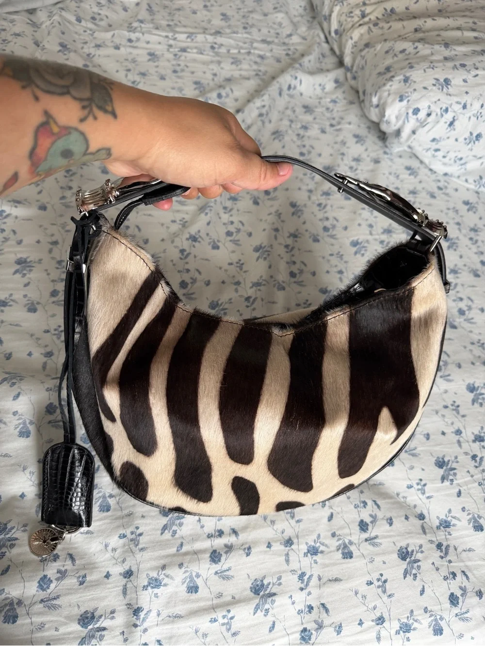 NWOT IndigoLush MIDI Hobo Brown Zebra - silver hands Adjustable strap